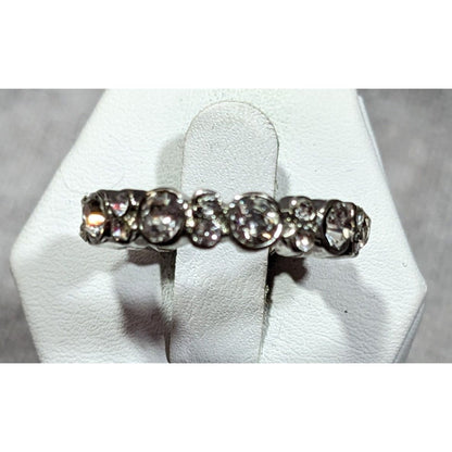 Elegant Glam Silver Tone Sparkling Rhinestone Ring Size 7 1/2