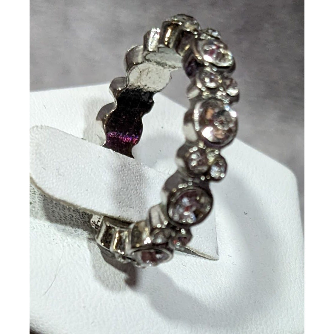 Elegant Glam Silver Tone Sparkling Rhinestone Ring Size 7 1/2