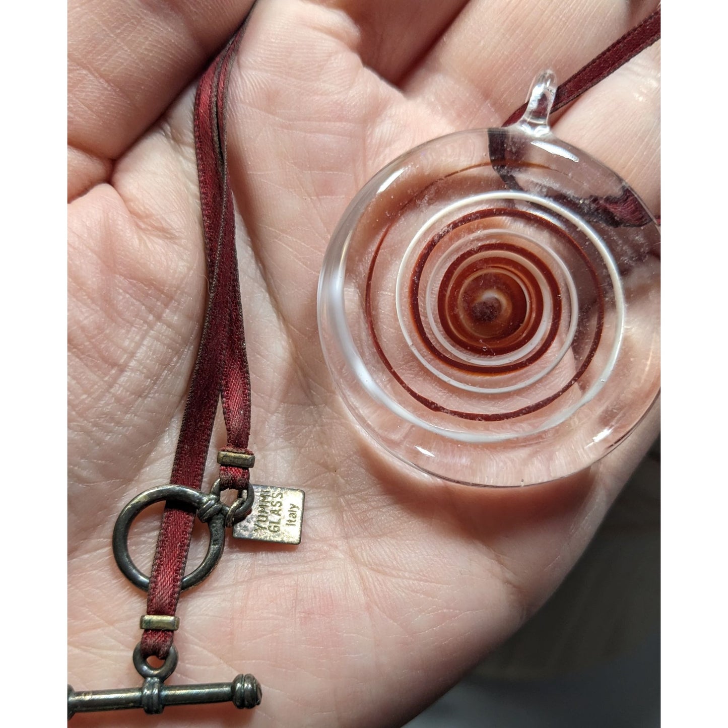 Vintage Yummi Glass Italy Handcrafted Glass Pendant Necklace