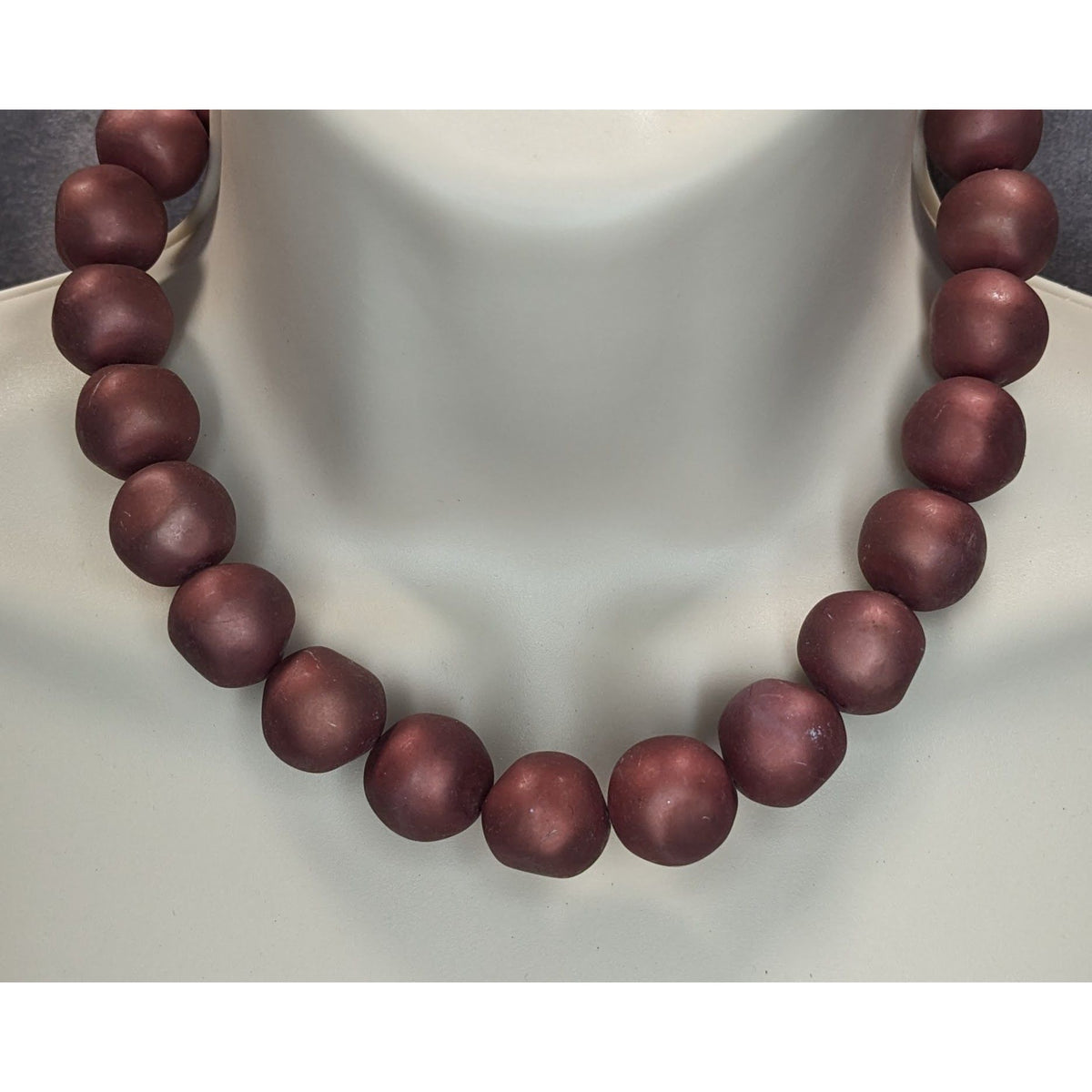 Vintage Boho Mod Chunky Burgundy Satin Beaded Statement Necklace