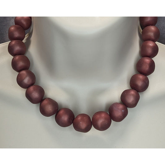 Vintage Boho Mod Chunky Burgundy Satin Beaded Statement Necklace