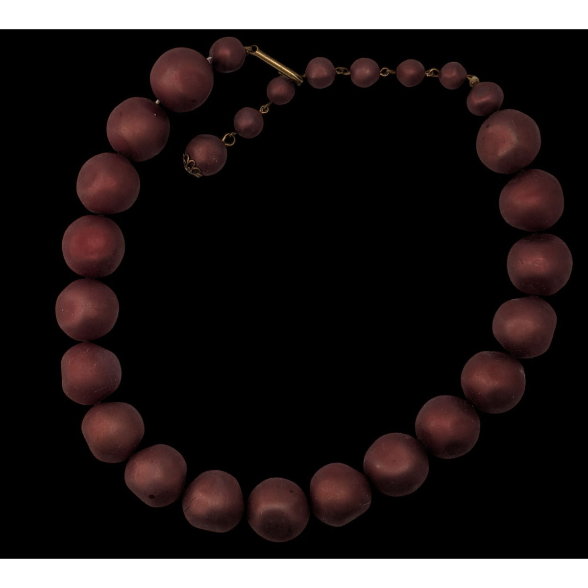 Vintage Boho Mod Chunky Burgundy Satin Beaded Statement Necklace