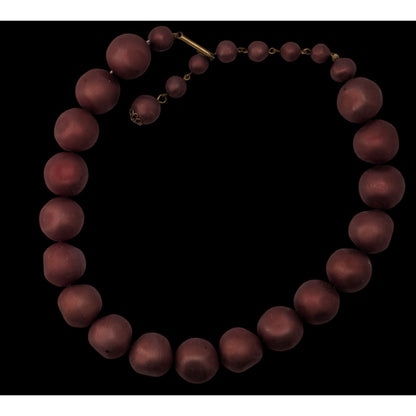 Vintage Boho Mod Chunky Burgundy Satin Beaded Statement Necklace