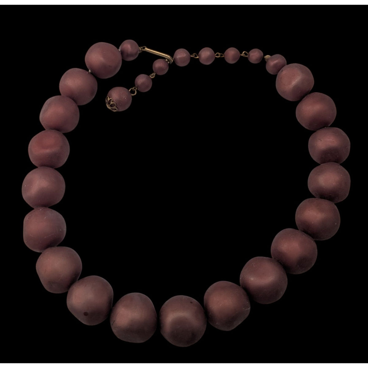 Vintage Boho Mod Chunky Burgundy Satin Beaded Statement Necklace