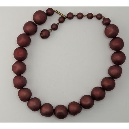 Vintage Boho Mod Chunky Burgundy Satin Beaded Statement Necklace