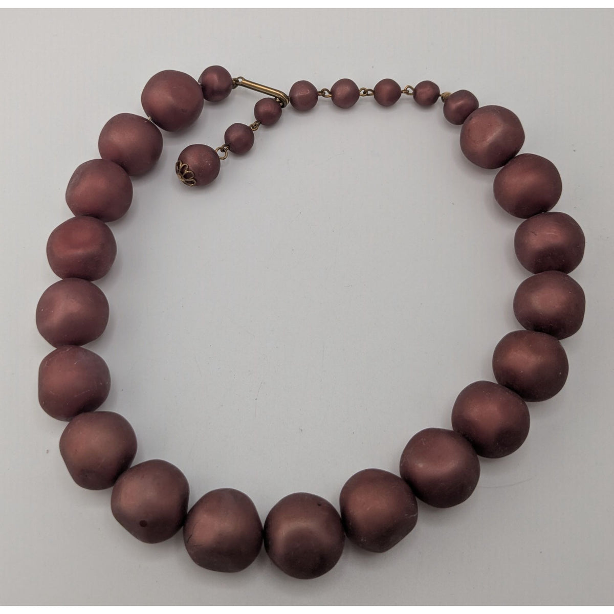 Vintage Boho Mod Chunky Burgundy Satin Beaded Statement Necklace