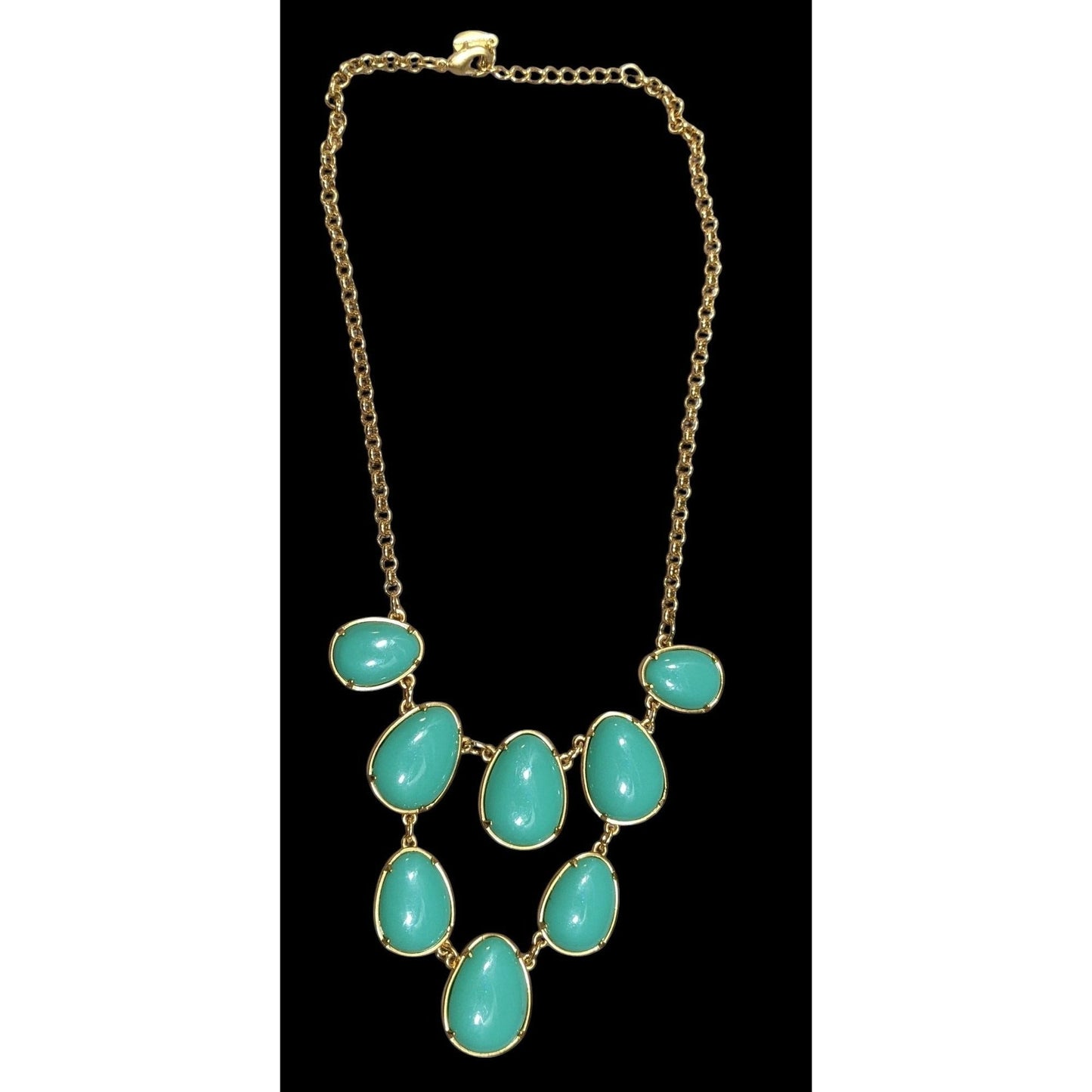 "346" Brooks Brothers Gold Tone Teal Cabochon Statement Necklace