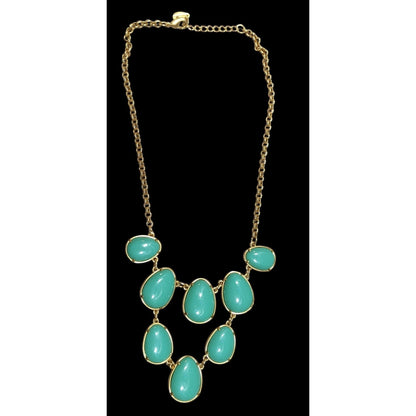 "346" Brooks Brothers Gold Tone Teal Cabochon Statement Necklace