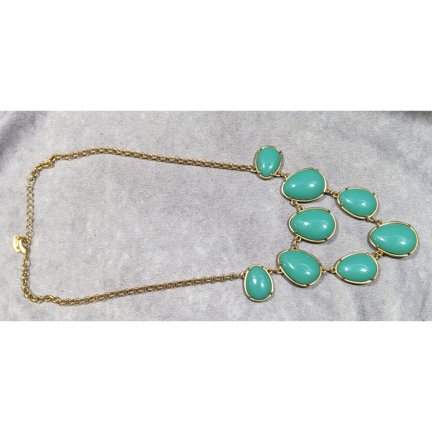 "346" Brooks Brothers Gold Tone Teal Cabochon Statement Necklace