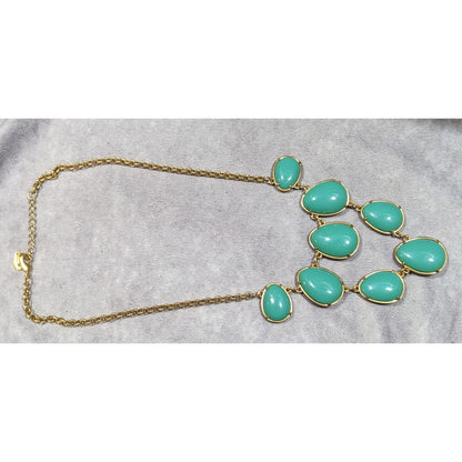 "346" Brooks Brothers Gold Tone Teal Cabochon Statement Necklace
