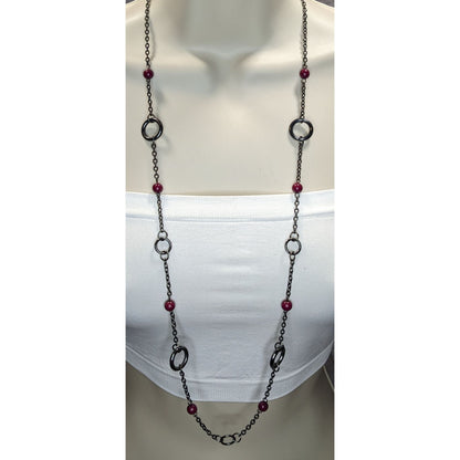 Gunmetal Chain Ring & Bead Station Necklace Burgundy Modern Statement Jewelry