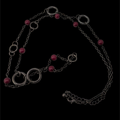 Gunmetal Chain Ring & Bead Station Necklace Burgundy Modern Statement Jewelry