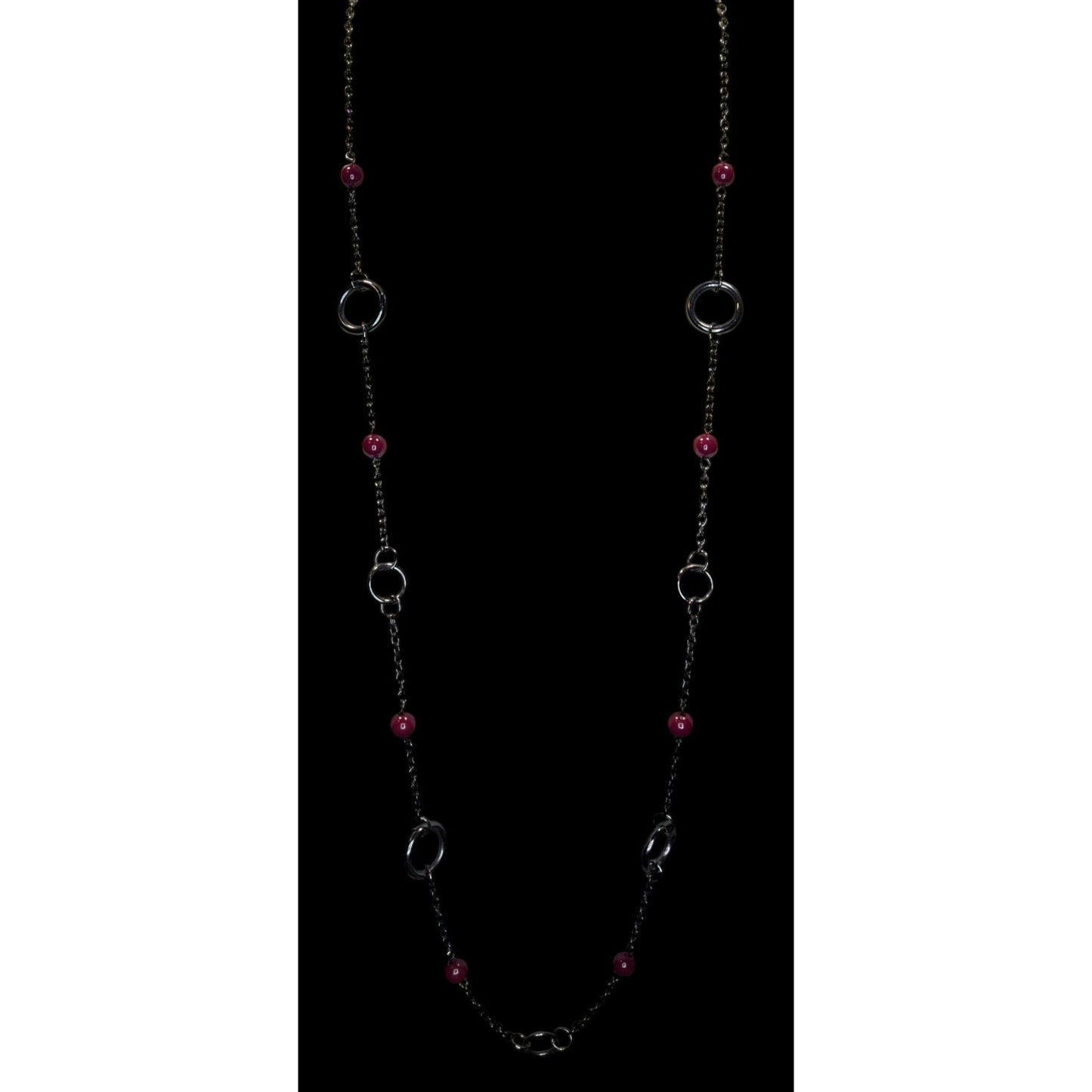 Gunmetal Chain Ring & Bead Station Necklace Burgundy Modern Statement Jewelry
