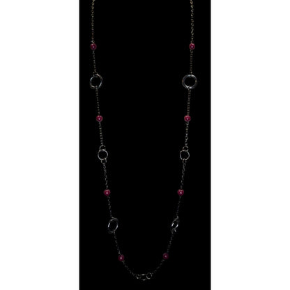 Gunmetal Chain Ring & Bead Station Necklace Burgundy Modern Statement Jewelry