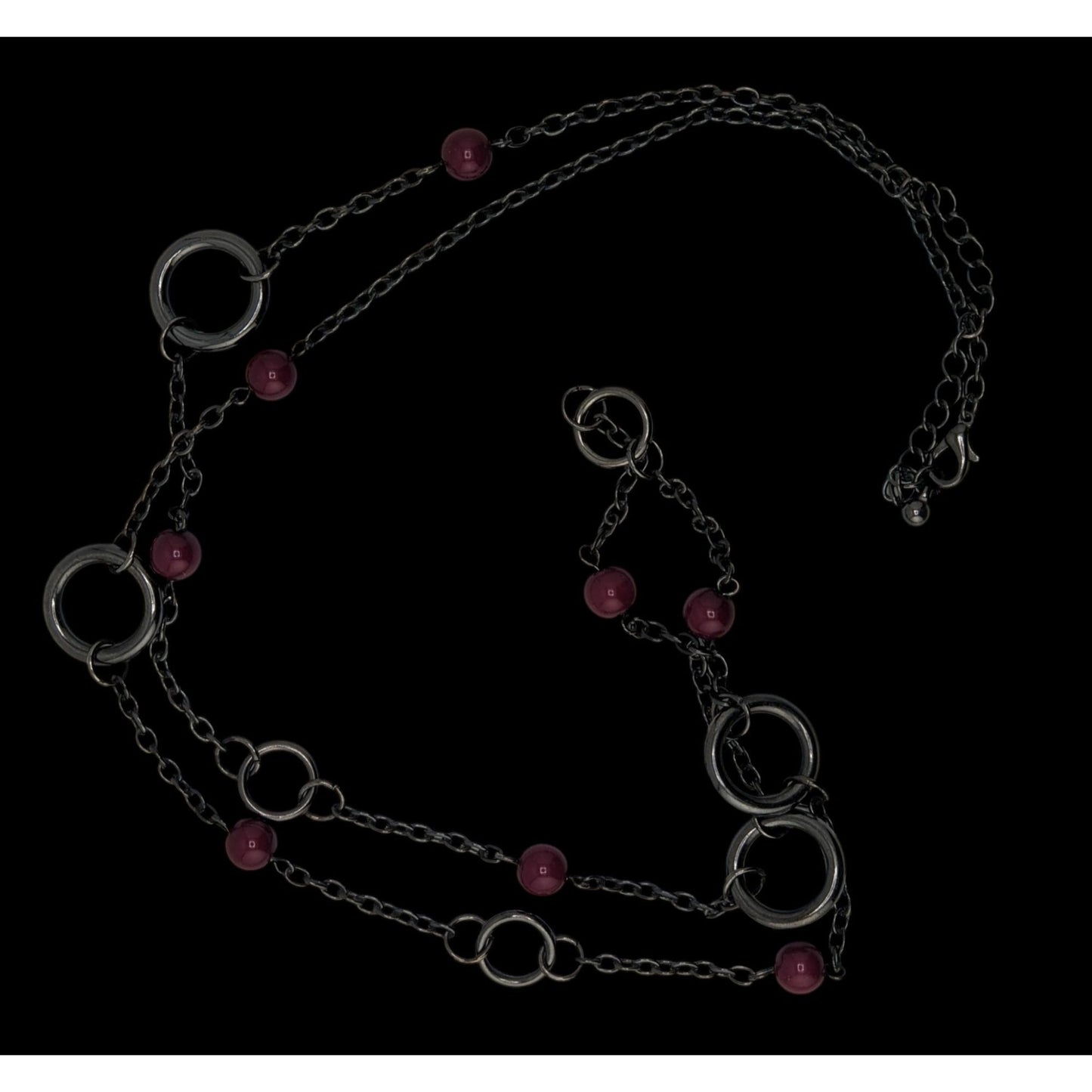 Gunmetal Chain Ring & Bead Station Necklace Burgundy Modern Statement Jewelry