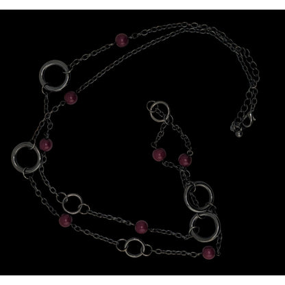Gunmetal Chain Ring & Bead Station Necklace Burgundy Modern Statement Jewelry