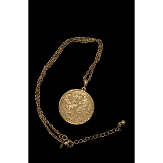 Vintage Avon Celtic Knot Etched Gold Tone Medallion Necklace