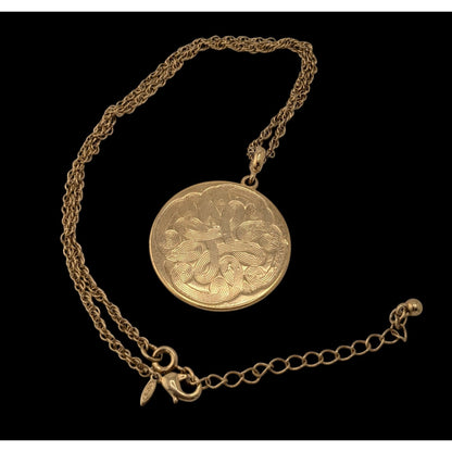 Vintage Avon Celtic Knot Etched Gold Tone Medallion Necklace