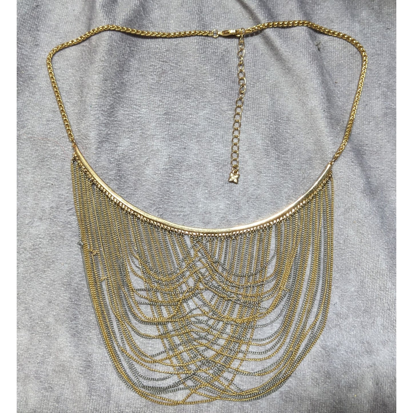 BCBGMAXAZRIA Draped Gold & Silver Tone Chain Bib Statement Necklace