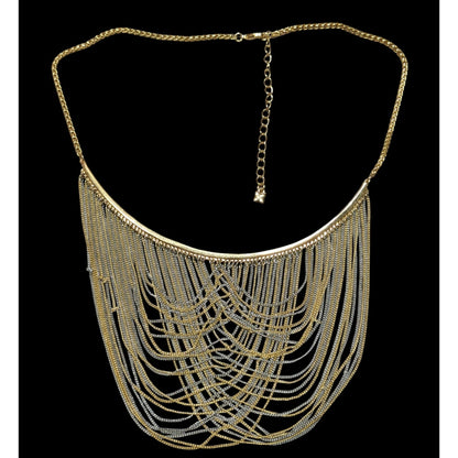 BCBGMAXAZRIA Draped Gold & Silver Tone Chain Bib Statement Necklace