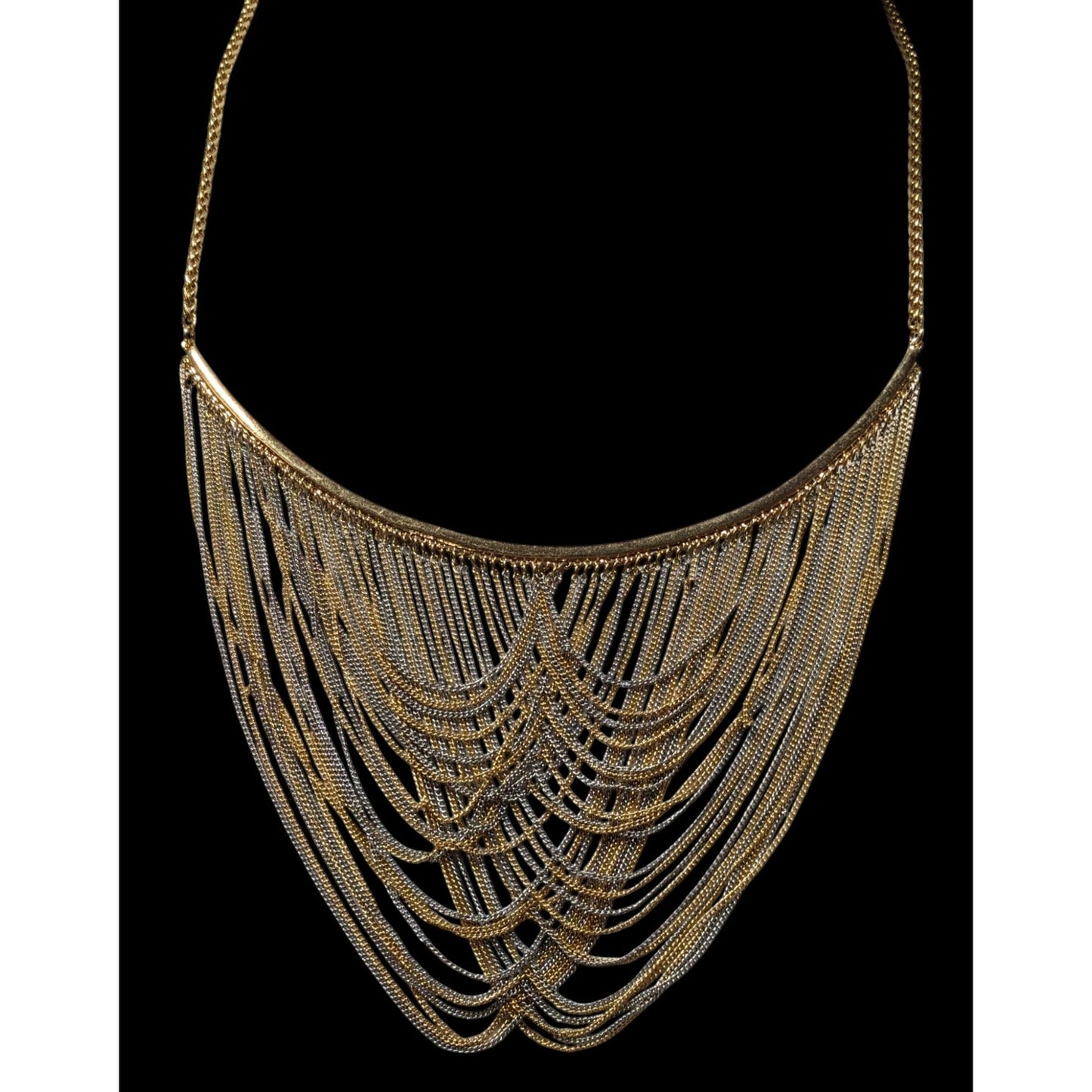 BCBGMAXAZRIA Draped Gold & Silver Tone Chain Bib Statement Necklace