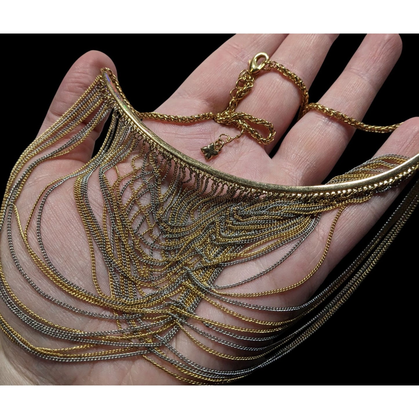 BCBGMAXAZRIA Draped Gold & Silver Tone Chain Bib Statement Necklace