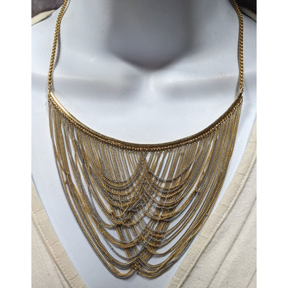 BCBGMAXAZRIA Draped Gold & Silver Tone Chain Bib Statement Necklace