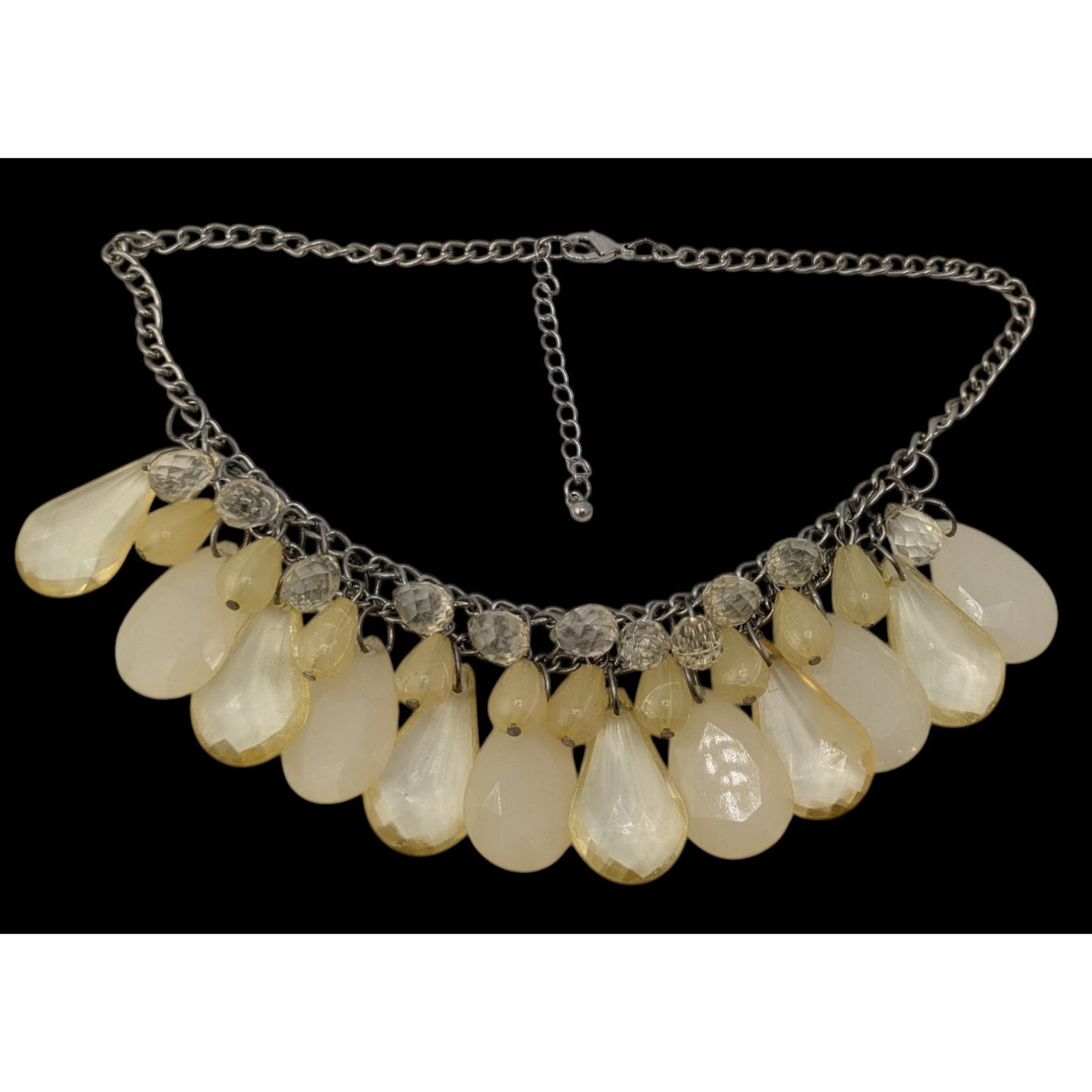 Y2K Acrylic Teardrop Fringe Necklace Yellow Cream Statement Club Jewelry