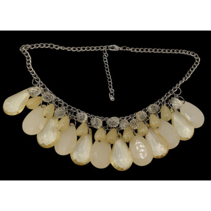 Y2K Acrylic Teardrop Fringe Necklace Yellow Cream Statement Club Jewelry