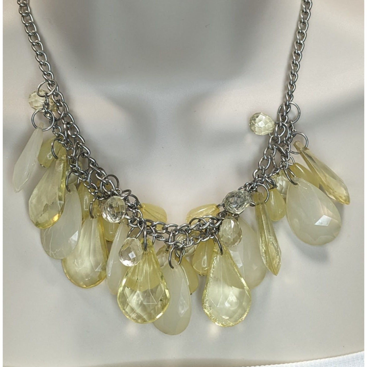 Y2K Acrylic Teardrop Fringe Necklace Yellow Cream Statement Club Jewelry