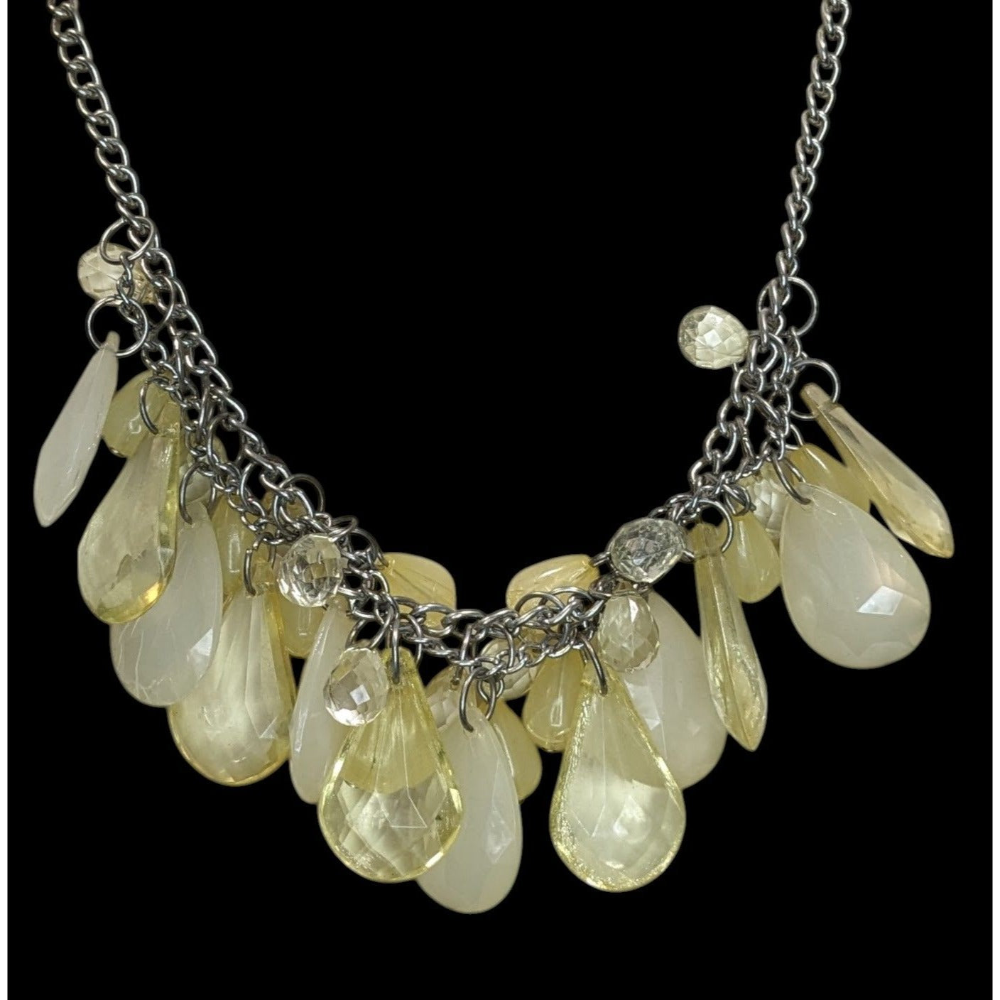 Y2K Acrylic Teardrop Fringe Necklace Yellow Cream Statement Club Jewelry