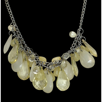 Y2K Acrylic Teardrop Fringe Necklace Yellow Cream Statement Club Jewelry