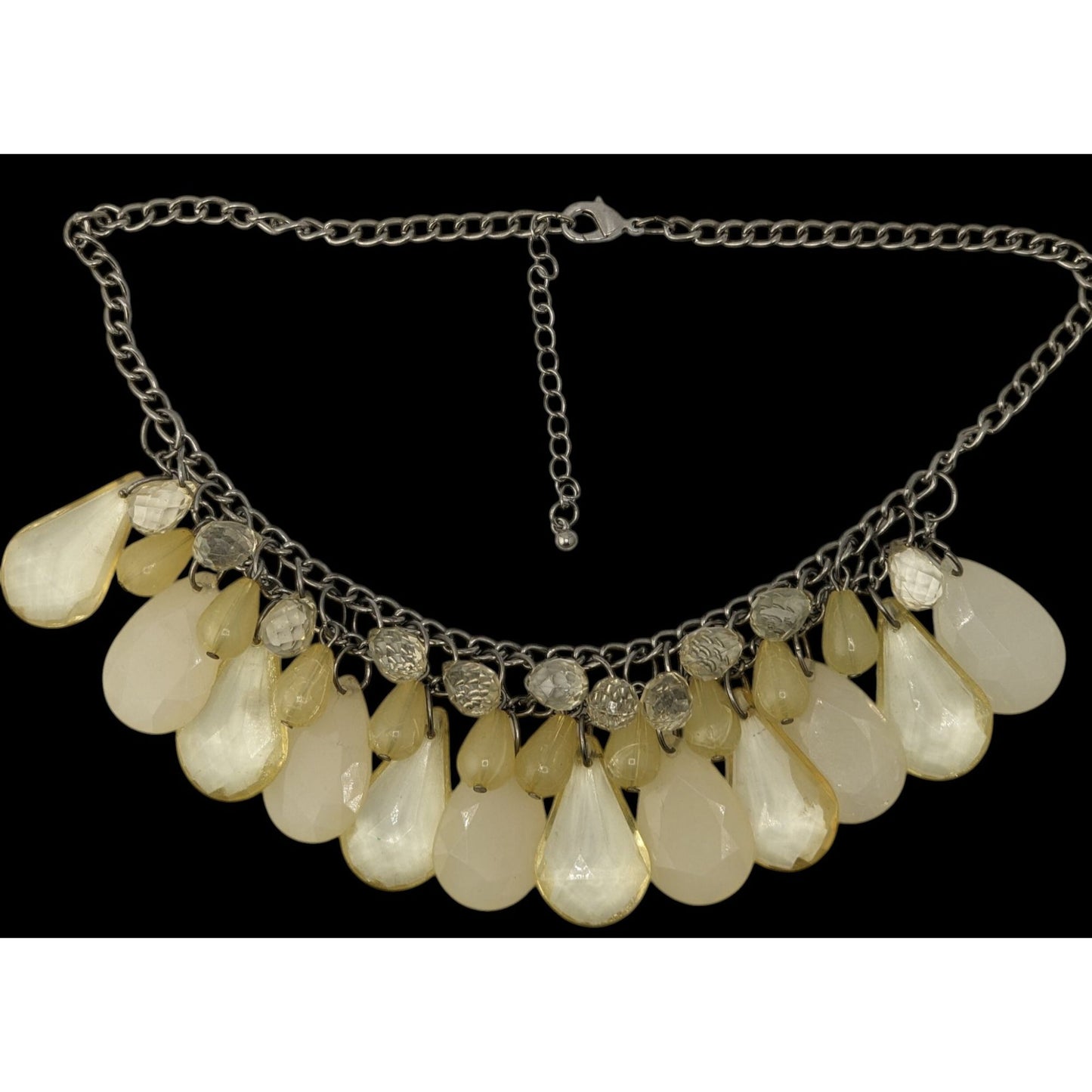Y2K Acrylic Teardrop Fringe Necklace Yellow Cream Statement Club Jewelry