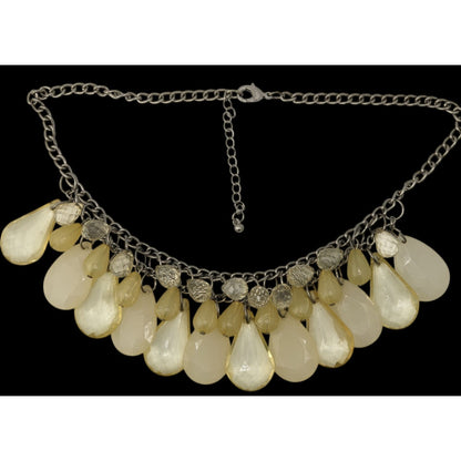 Y2K Acrylic Teardrop Fringe Necklace Yellow Cream Statement Club Jewelry
