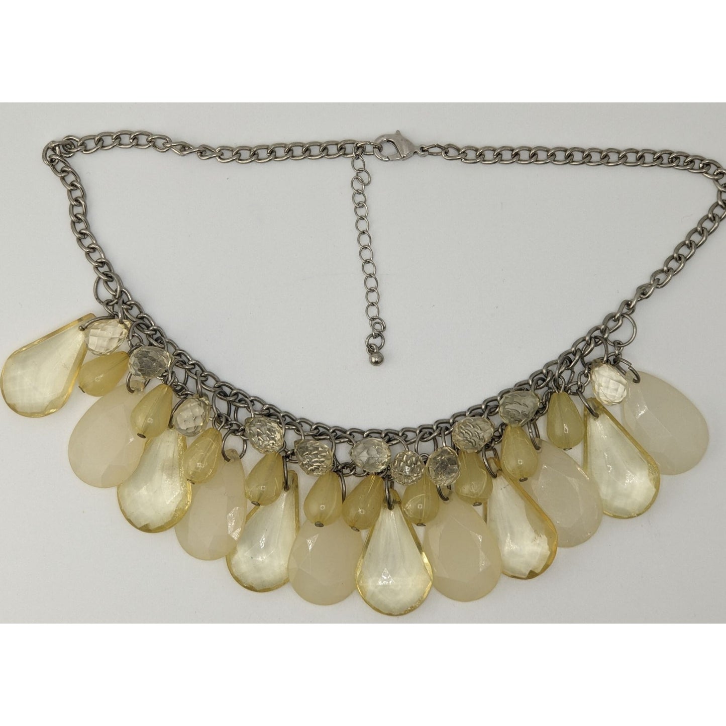 Y2K Acrylic Teardrop Fringe Necklace Yellow Cream Statement Club Jewelry