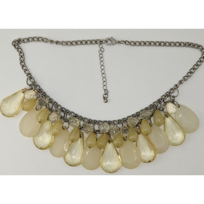 Y2K Acrylic Teardrop Fringe Necklace Yellow Cream Statement Club Jewelry