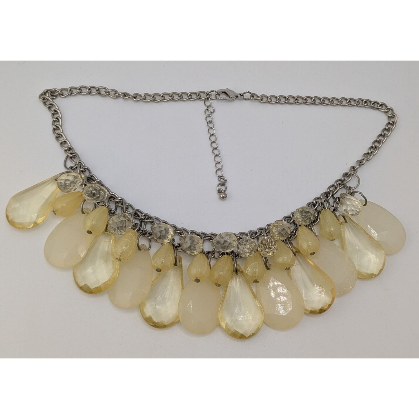 Y2K Acrylic Teardrop Fringe Necklace Yellow Cream Statement Club Jewelry