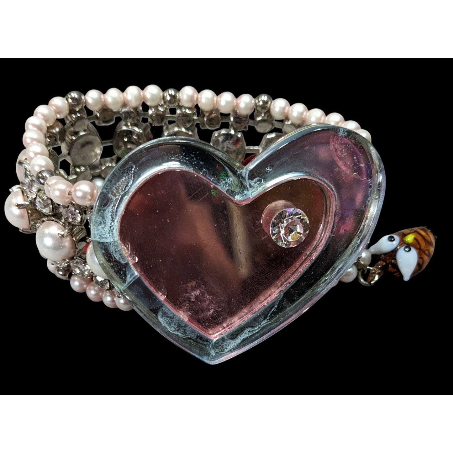 Rare Limited Edition Miu Miu Glass Heart Faux Pearl Glass Charm Bracelet