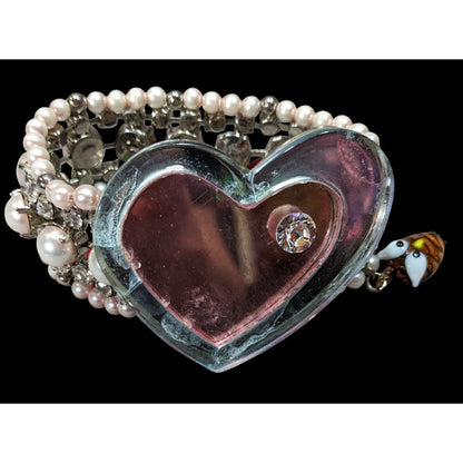 Rare Limited Edition Miu Miu Glass Heart Faux Pearl Glass Charm Bracelet