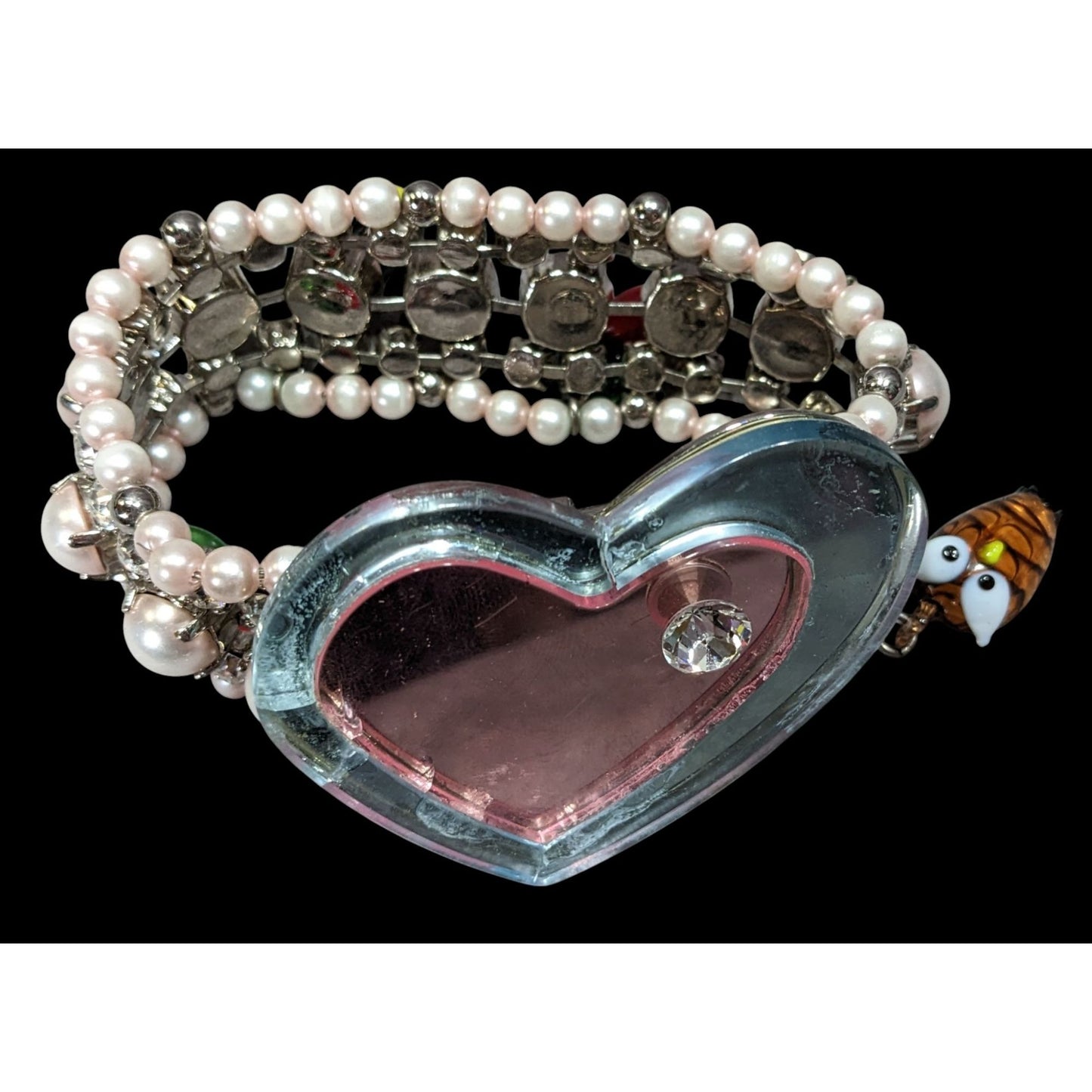 Rare Limited Edition Miu Miu Glass Heart Faux Pearl Glass Charm Bracelet