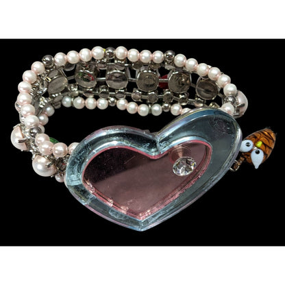 Rare Limited Edition Miu Miu Glass Heart Faux Pearl Glass Charm Bracelet