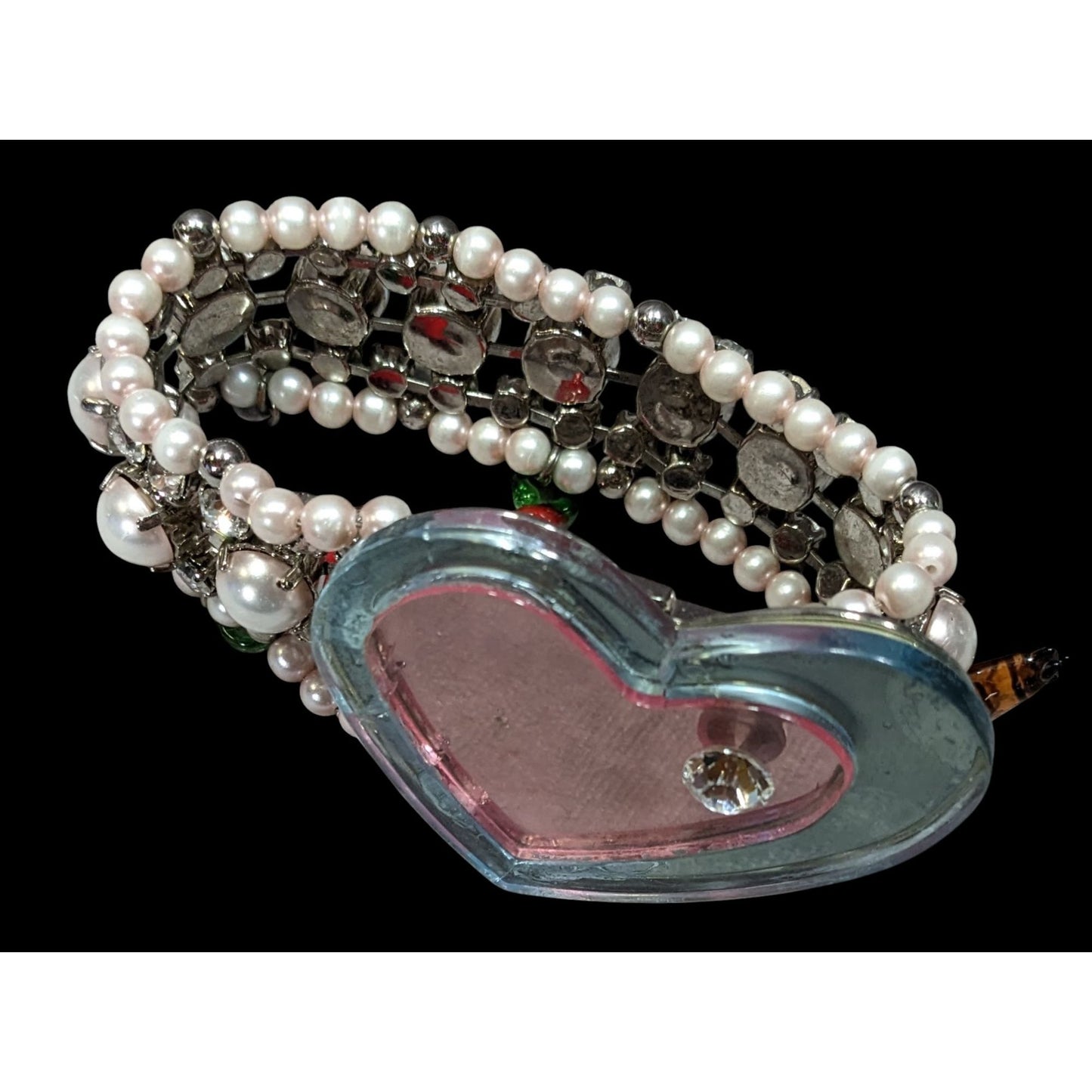Rare Limited Edition Miu Miu Glass Heart Faux Pearl Glass Charm Bracelet