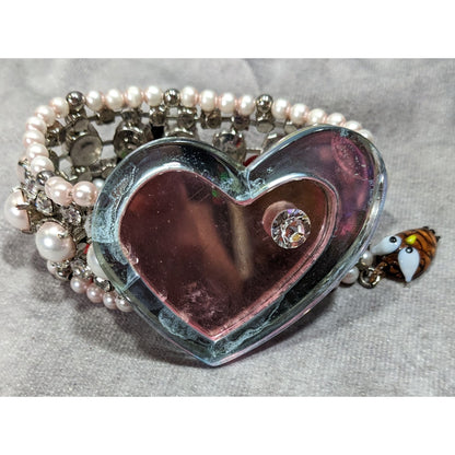 Rare Limited Edition Miu Miu Glass Heart Faux Pearl Glass Charm Bracelet