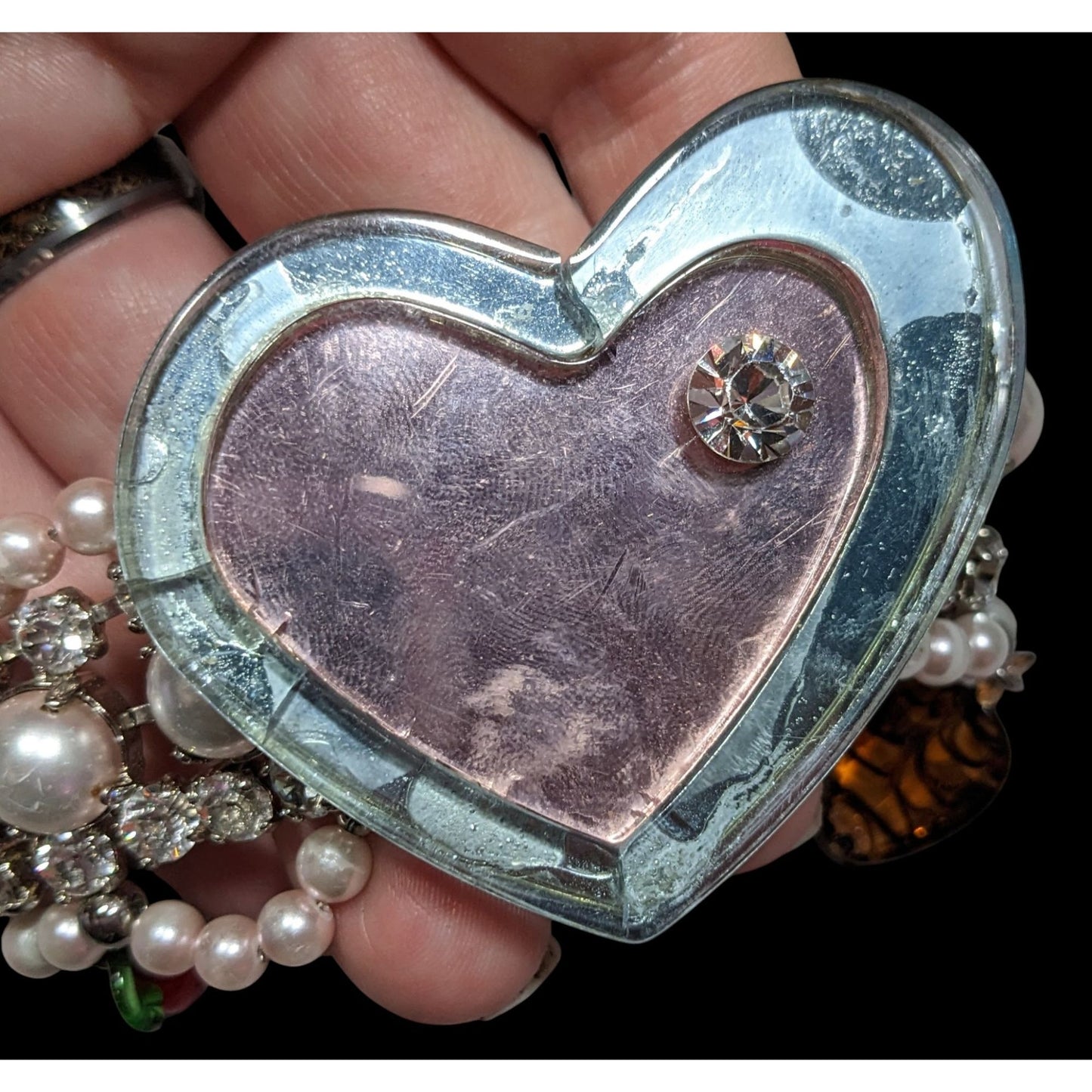 Rare Limited Edition Miu Miu Glass Heart Faux Pearl Glass Charm Bracelet