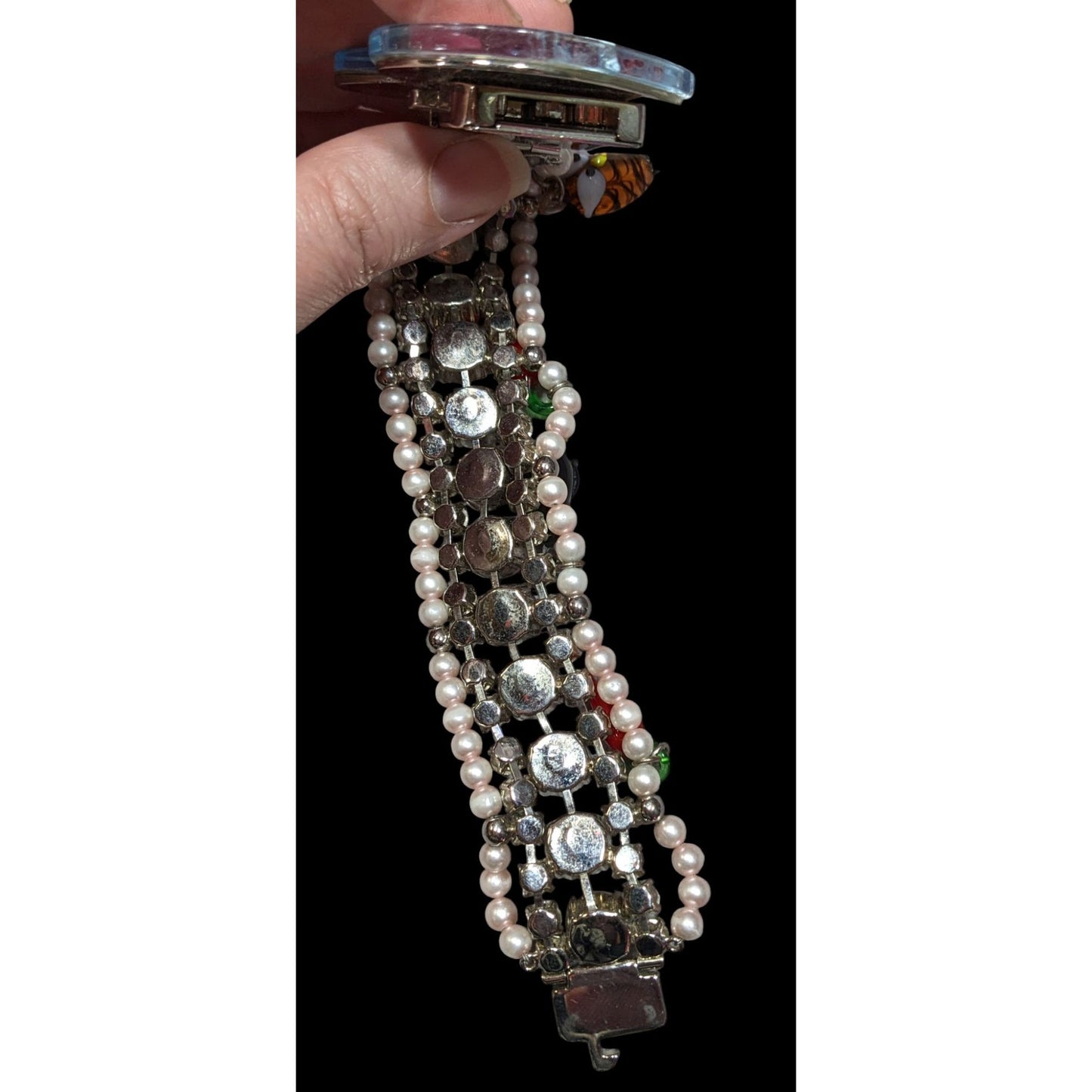 Rare Limited Edition Miu Miu Glass Heart Faux Pearl Glass Charm Bracelet