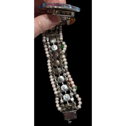 Rare Limited Edition Miu Miu Glass Heart Faux Pearl Glass Charm Bracelet