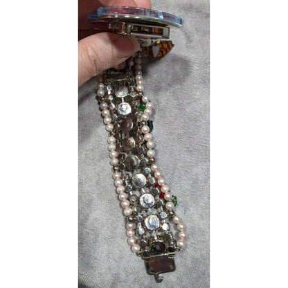 Rare Limited Edition Miu Miu Glass Heart Faux Pearl Glass Charm Bracelet