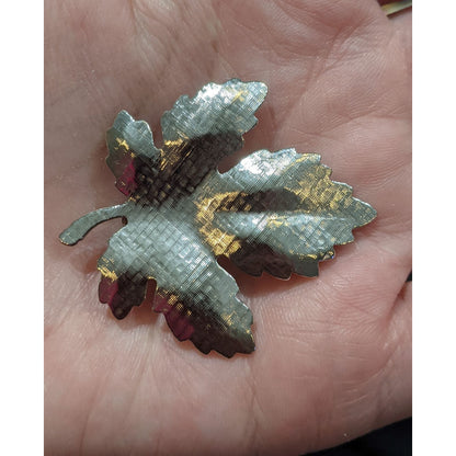 Vintage Silver Tone Textured Maple Leaf Brooch