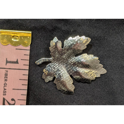 Vintage Silver Tone Textured Maple Leaf Brooch
