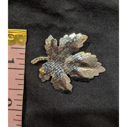 Vintage Silver Tone Textured Maple Leaf Brooch